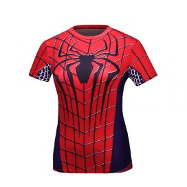 Short Sleeve Slim Dri Fit Red Spider Man Compression Workouts Shirt For Girls