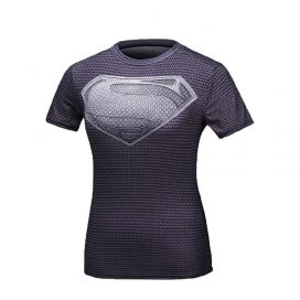 Short Sleeve Slim Dri Fit Grey Superman Compression Running Shirt For Female