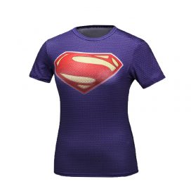 Short Sleeve Slim Dri Fit Purple Superman Workouts Shirt For Girls