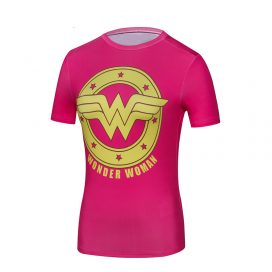 Short Sleeve Slim Dri Fit Pink Wonder Woman Compression Workouts Shirt For Girls