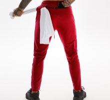 Red Long Pants For Workout With Towel Loop
