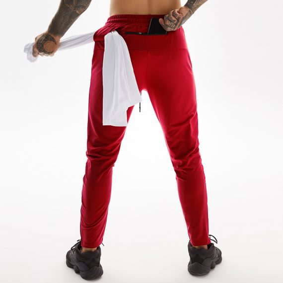 Red Long Pants For Workout With Towel Loop