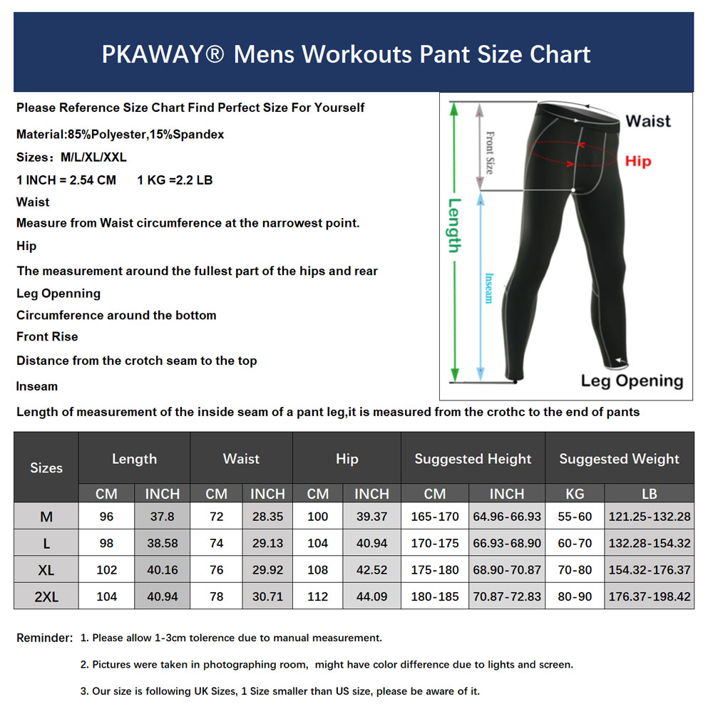 Men's Running Joggers Pants Size Chart