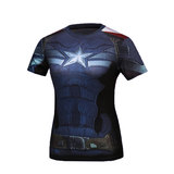 Short Sleeve Slim Fit Captain America Compression Shirt For Girls