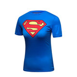 short sleeve blue with red superman logo t shirt for womens