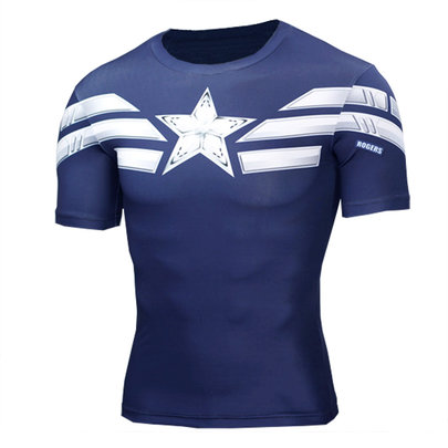 dri fit navy blue captain america workout shirt