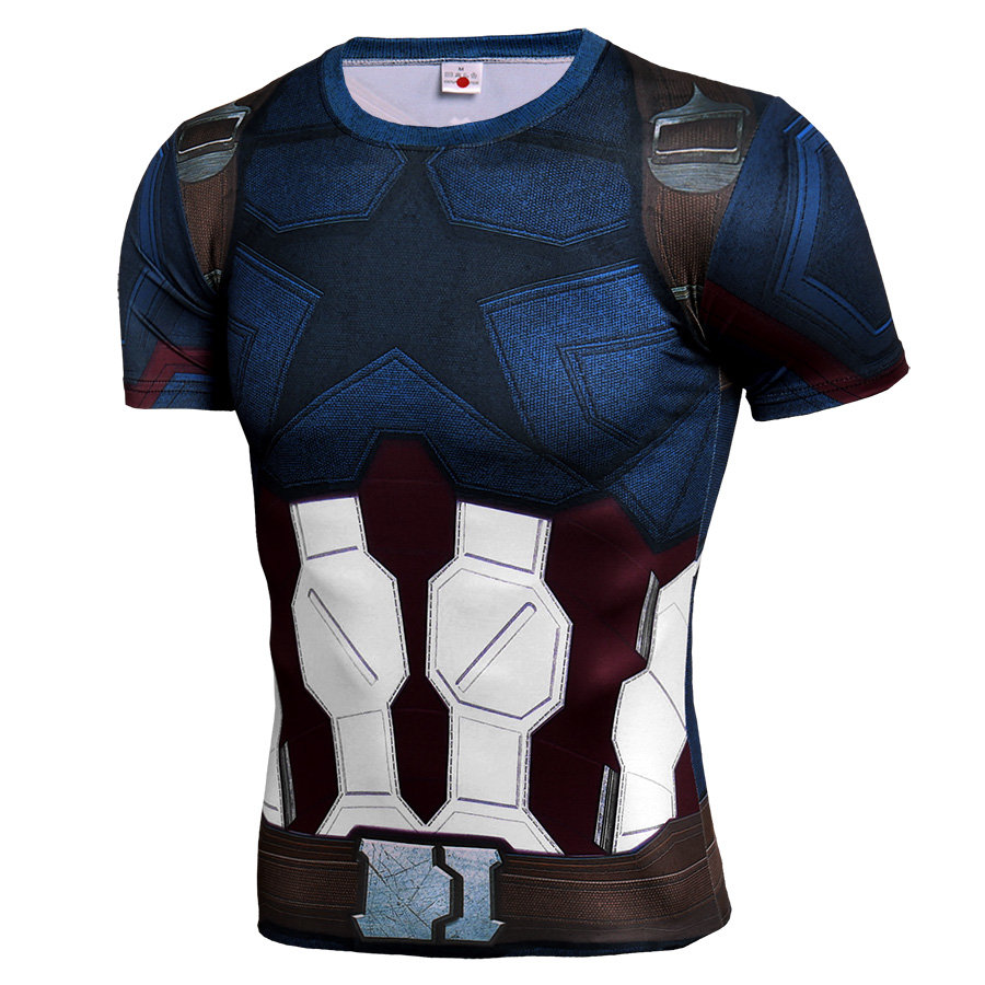 Quick Dry Captain America Dri-fit Compression Top Short Sleeve Graphic Tee