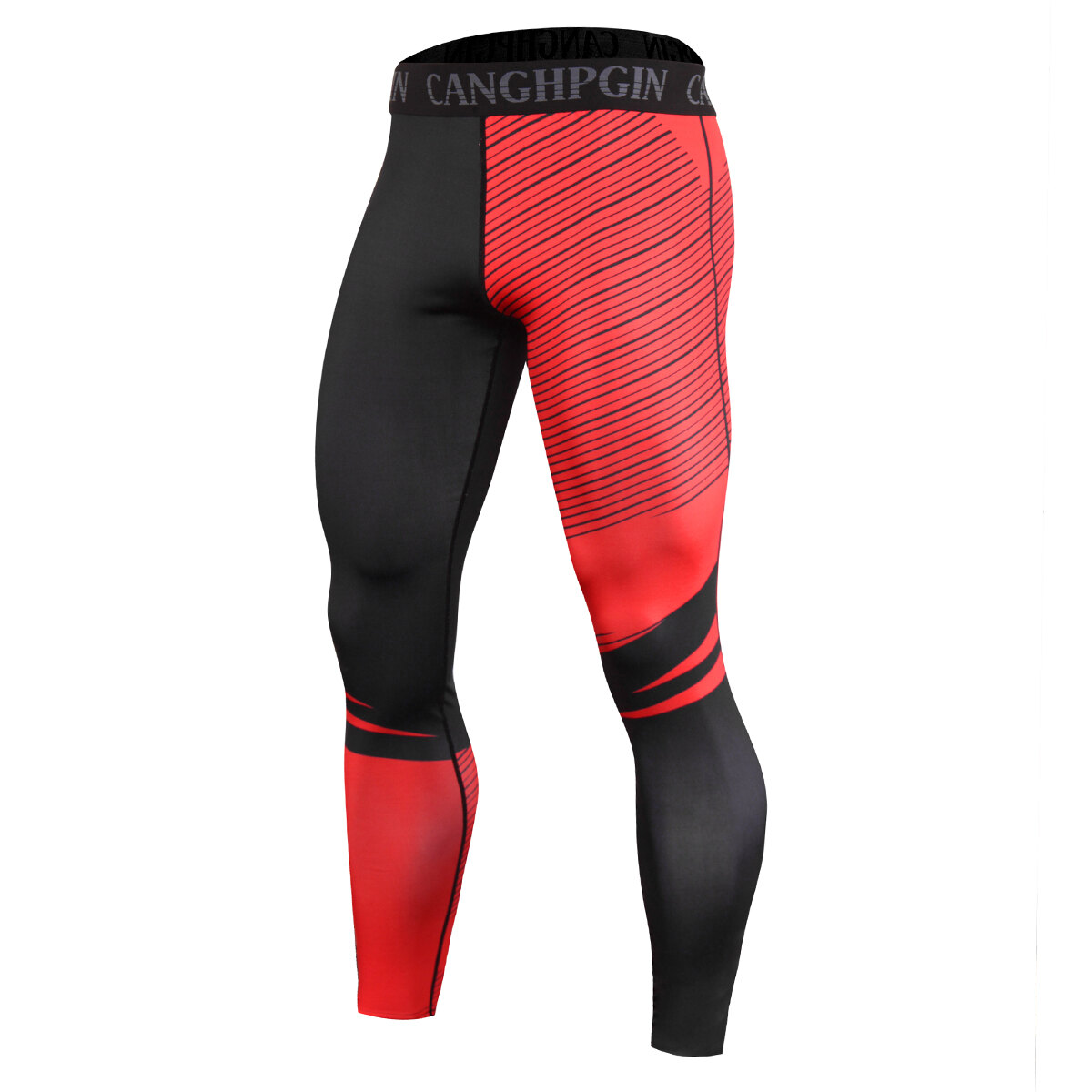 Men's Red And Black Striped Leggings Workout Pants - PKAWAY