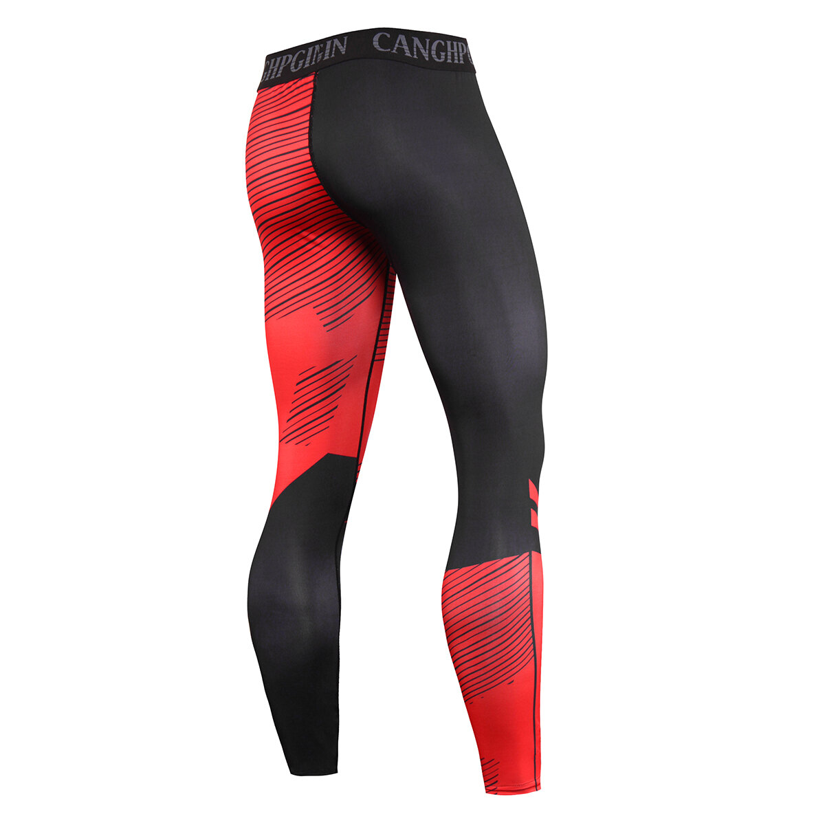 Men's Red And Black Striped Leggings Workout Pants - PKAWAY