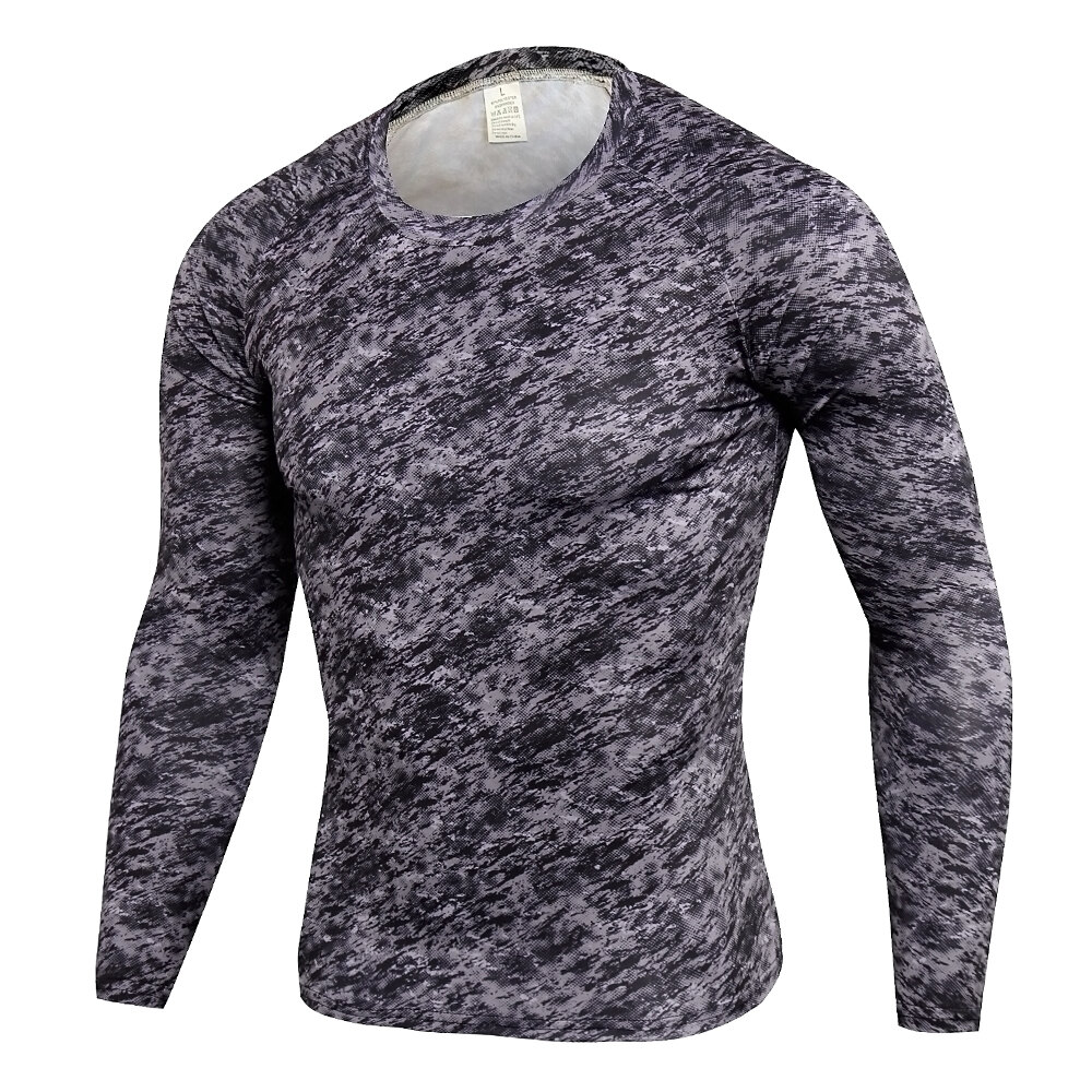 Men's Bodybuilding Workout Shirts Long Sleeve Camo - PKAWAY