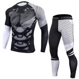 men's long sleeve muscle fit workout shirts & white striped leggings