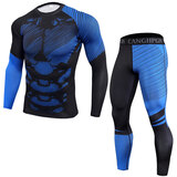 men's long sleeve muscle fit black shirt & striped blue leggings