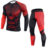 men's long sleeve gym shirts & Strip Red tight athletic leggings