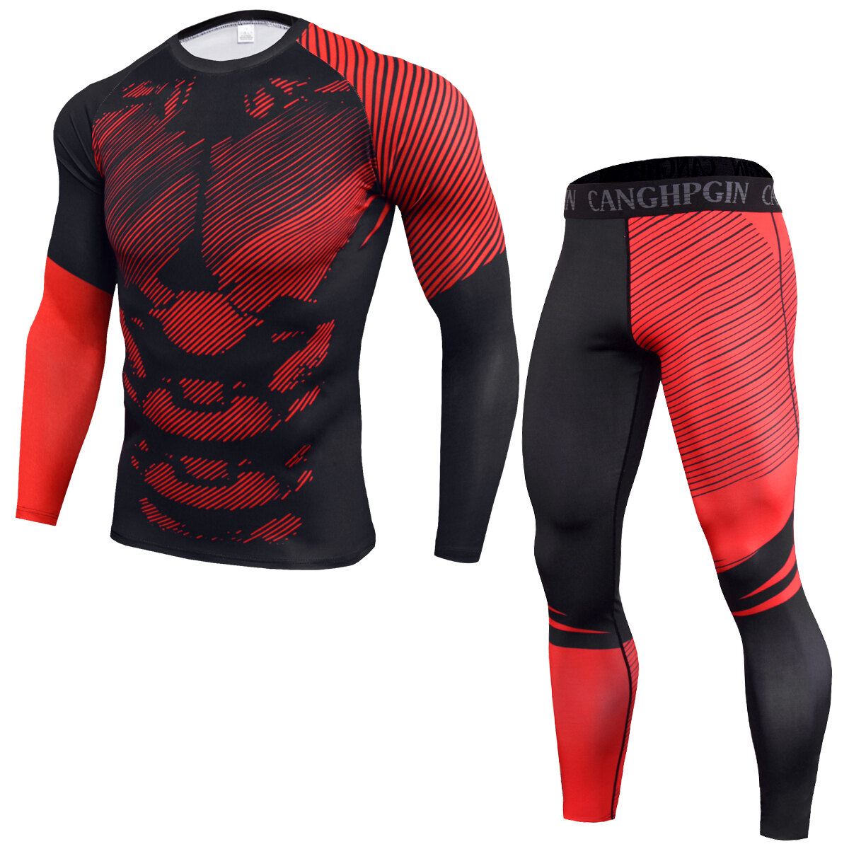 Men's Long Sleeve Muscle Fit Gym T Shirts Tight Legging Red - PKAWAY