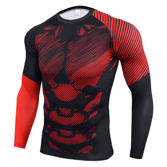 mens gym long sleeve top & Strip Red tight athletic leggings