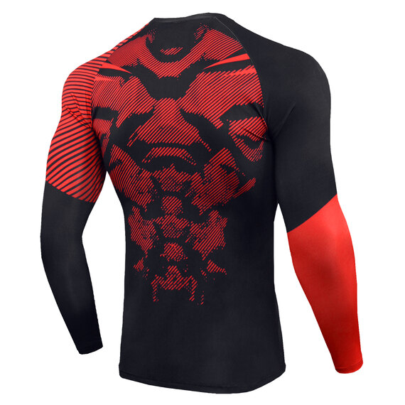 men's long sleeve fitted gym shirts & Strip Red tight athletic leggings