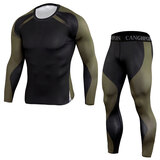 men's long sleeve gym muscle tee & sports leggings