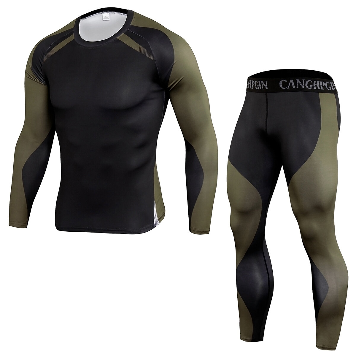 Men’s Long Sleeve Fitted Gym Shirts Tight Legging Coffee - PKAWAY