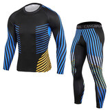 men's long sleeve blue compression shirt & running Tight
