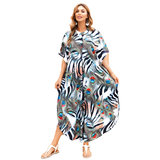 Plus Size Women's Summer Beach vacation Bikini Cover Up Lightweight summer dresses with Short sleeves,One Size Fit All