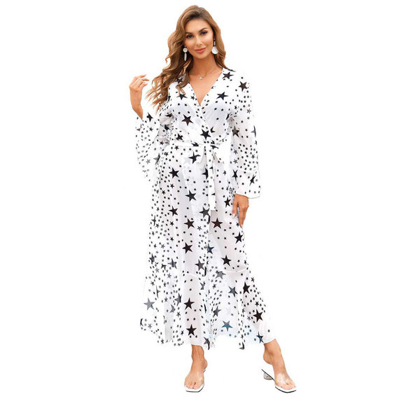 Womens Beach Cardigan Boho Summer Dresses white Chiffon See Through Long Bikini Swimsuit Cover Up Plus Size