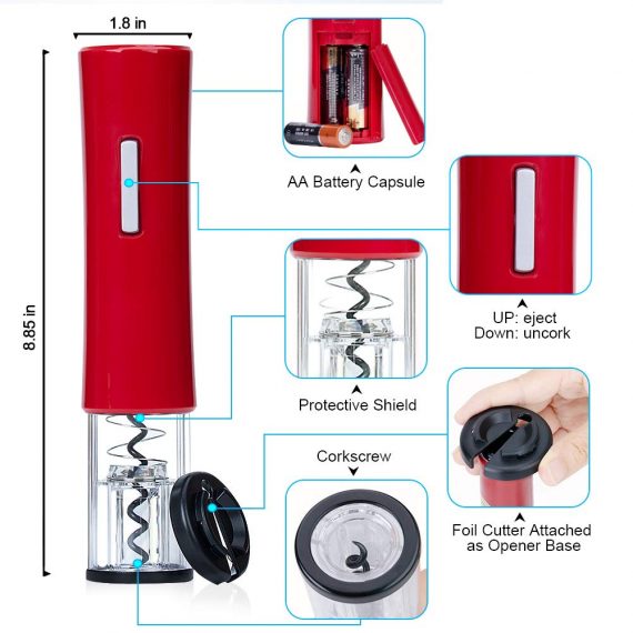 Red Automatic Electric Wine Cork Remover Instructions