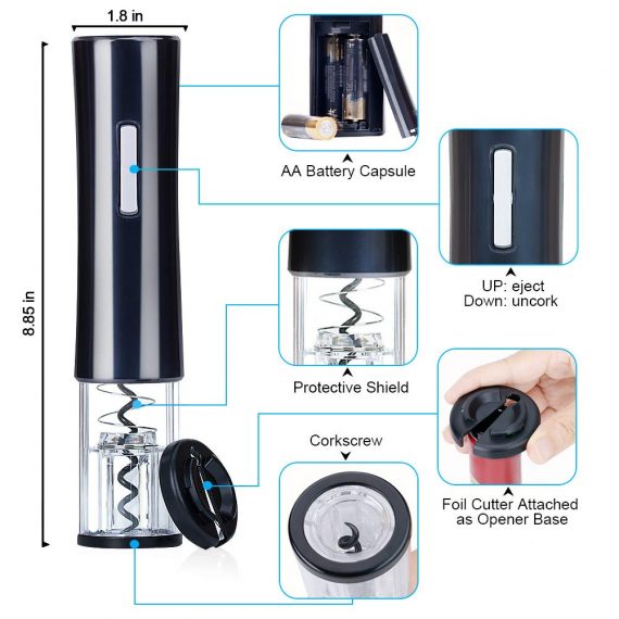 Black Automatic Electric Wine Cork Remover Instructions