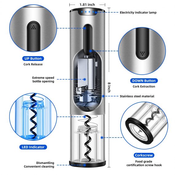 Mini Stainless Steel Rechargeable Automatic Electric Corkscrew Instruction