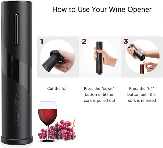 The steps - open a wine bottle with a Automatic Electric Corkscrew