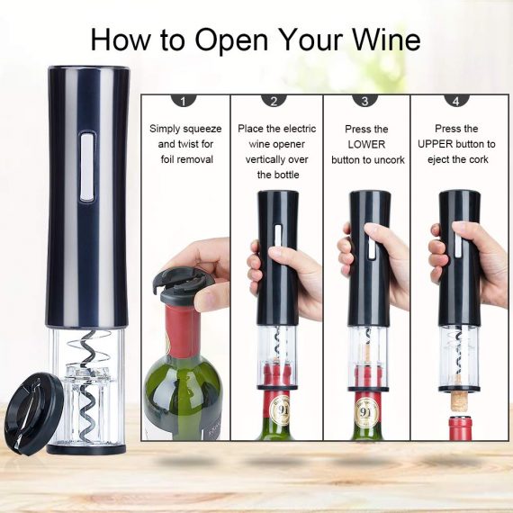 The steps - open a wine bottle with a Automatic Electric Corkscrew