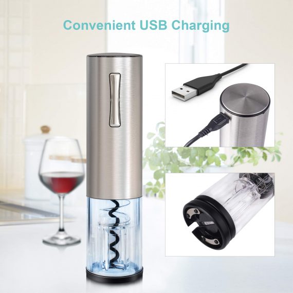 Stainless Steel Electric Wine Bottle Opener with usb charge cable