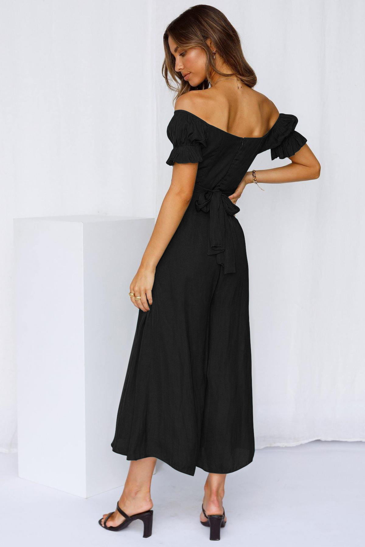 Women's Casual Off Shoulder Ruffle bJumpsuit Black