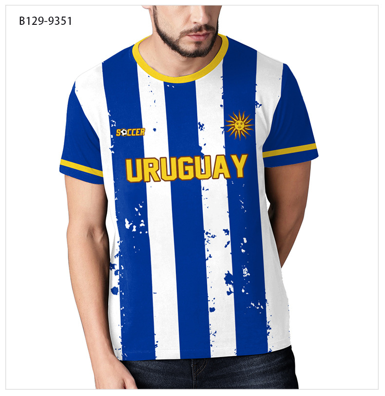 Soccer Shirt In Colors Of Uruguayan Flag. National Jersey For