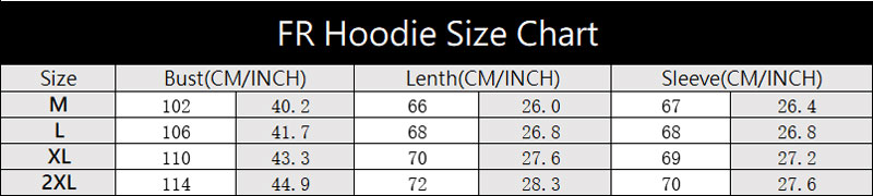 3D Print Pullover Hoodie Size Chart For Reference.