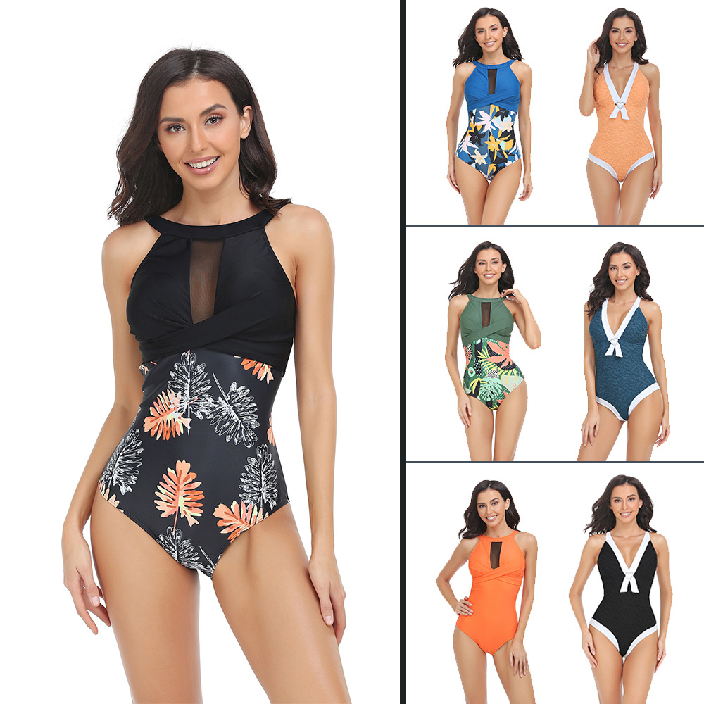 6 Colors Women One Piece Swimsuit Tummy Control High Neck Beach Wear Ruched Swimwear