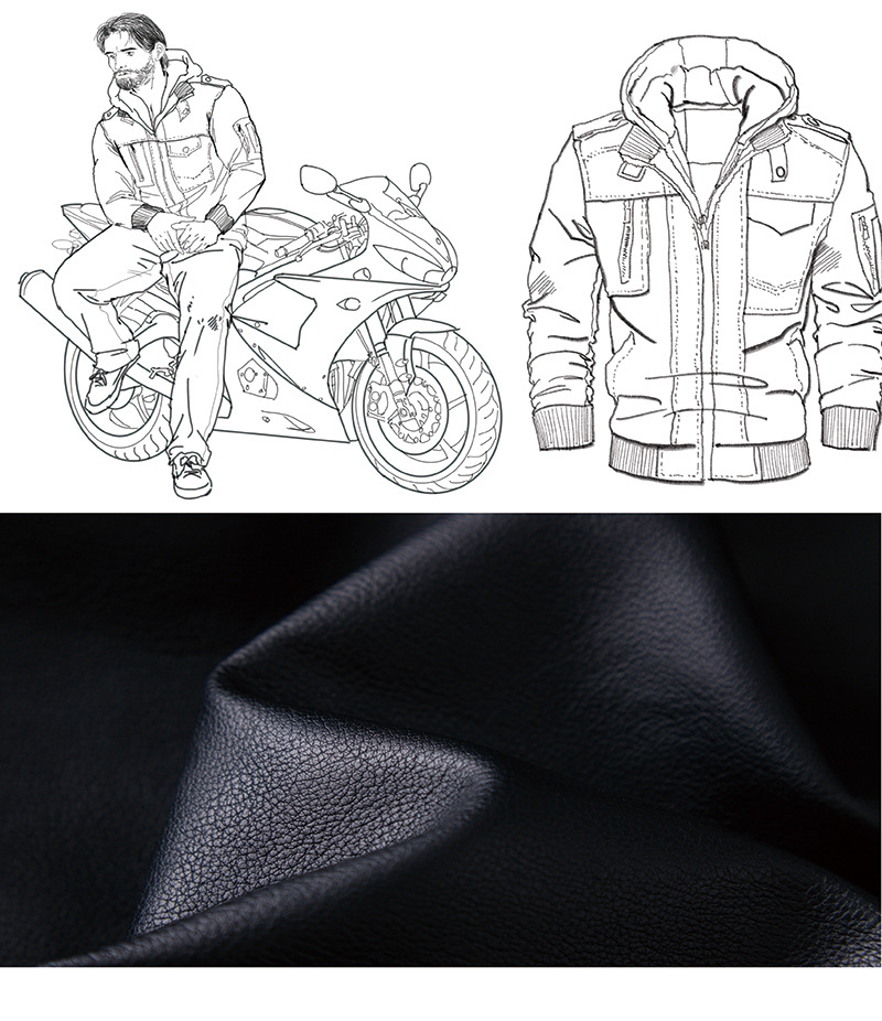 Design patent Motorcycle Faux Leather Jacket For Mens With a Removable Hood