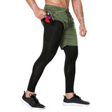 Men's 2 in 1 Running Shorts tight Legging With Phone Pocket Towel loop on the back army green