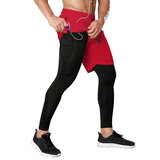 Fashion Men's 2 in 1 Comfortable red gym Shorts black stretch Legging With cell phone pocket
