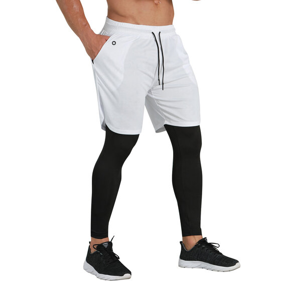 2 in 1 Men's White sport short workout legging black