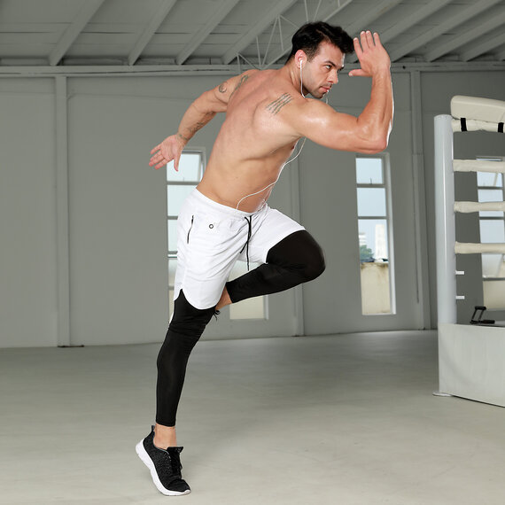 2 in 1 Men's White workout shorts and legging with Headphone Jack black