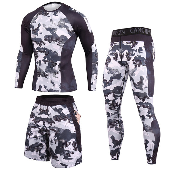 men's 3 Pieces skins running leggings / shorts / camouflage compression sport shirt