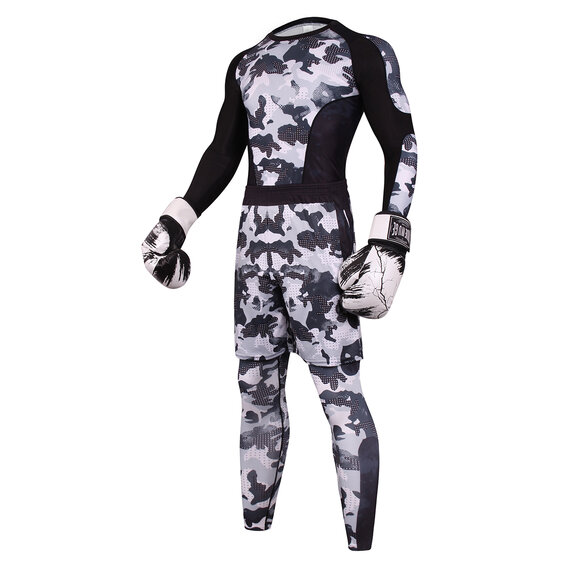 men's 3 Pieces camouflage exercise leggings / gym shorts / fitted long sleeve workout shirts
