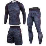 Men's 3 Pieces Tiktok Popular Sportswear Running Set - Fashion Compression Top gym Shorts And stretch Tights