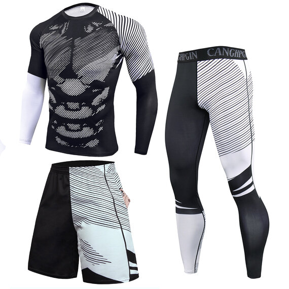 men's 3 Pieces Tiktok Popular Compression Garment Set - affordable leggings / shorts / workout shirt long sleeve