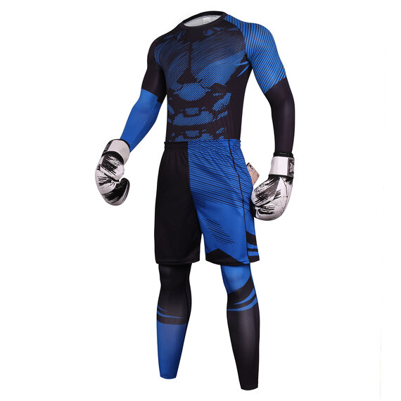 men's fashion blue comfortable workout shirt tight shorts 3 Pieces sportwear set
