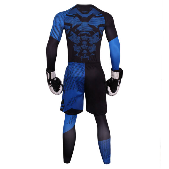 men's fashion blue sports running leggings shorts workout shirt 3 Pieces