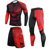 3 Pieces red Comfortable Workout Shorts compression Shirt tight Legging for mens