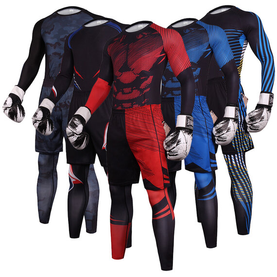 fashion gym shirt for running tight jogging legging red shorts for mens 3 Pieces