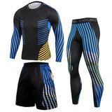 3 Pieces blue Comfortable Workout Shorts compression Shirt tight Legging for mens