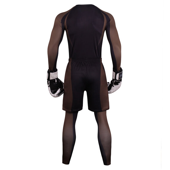 Comfortable exercise long sleeve stretch shirt men's fashion tight legging and black shorts